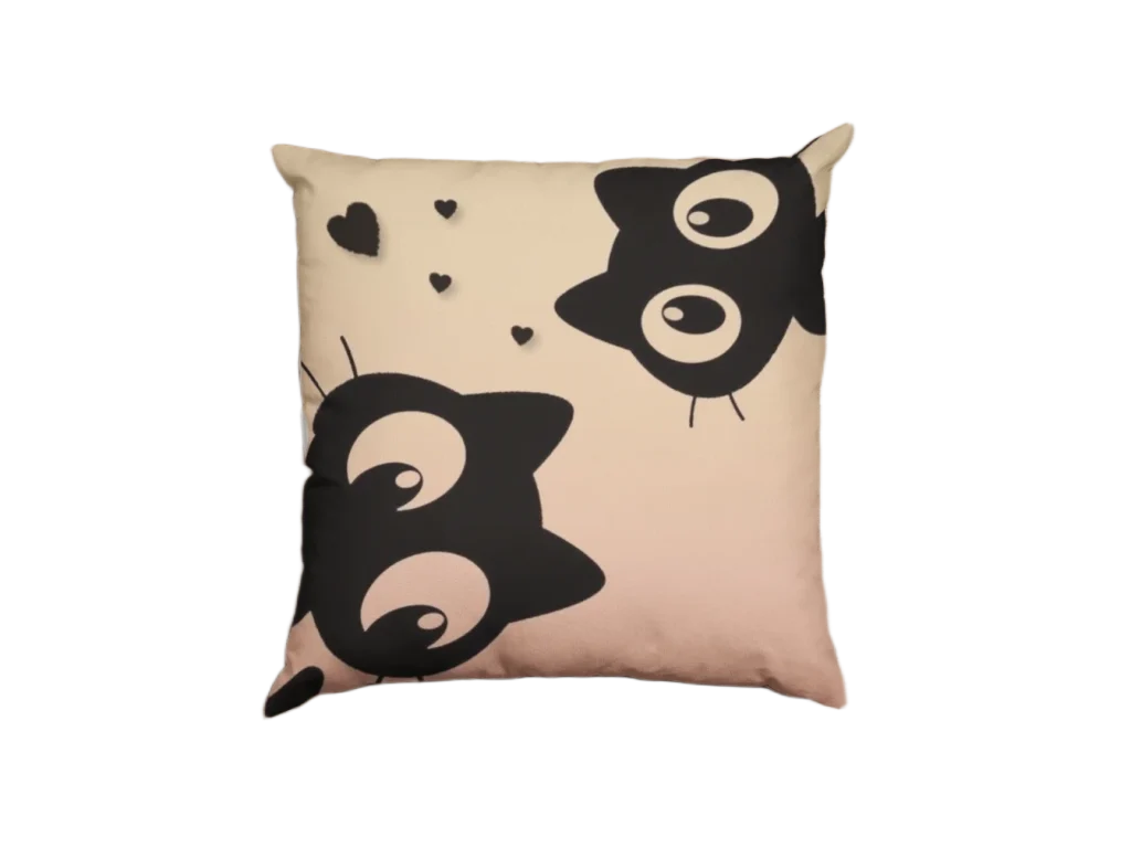 two black cats looking in front on a brown pillowcase