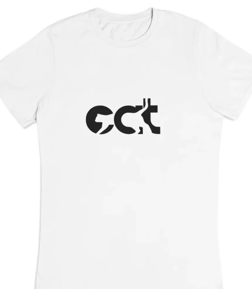 white t-shirt with black cat fun design