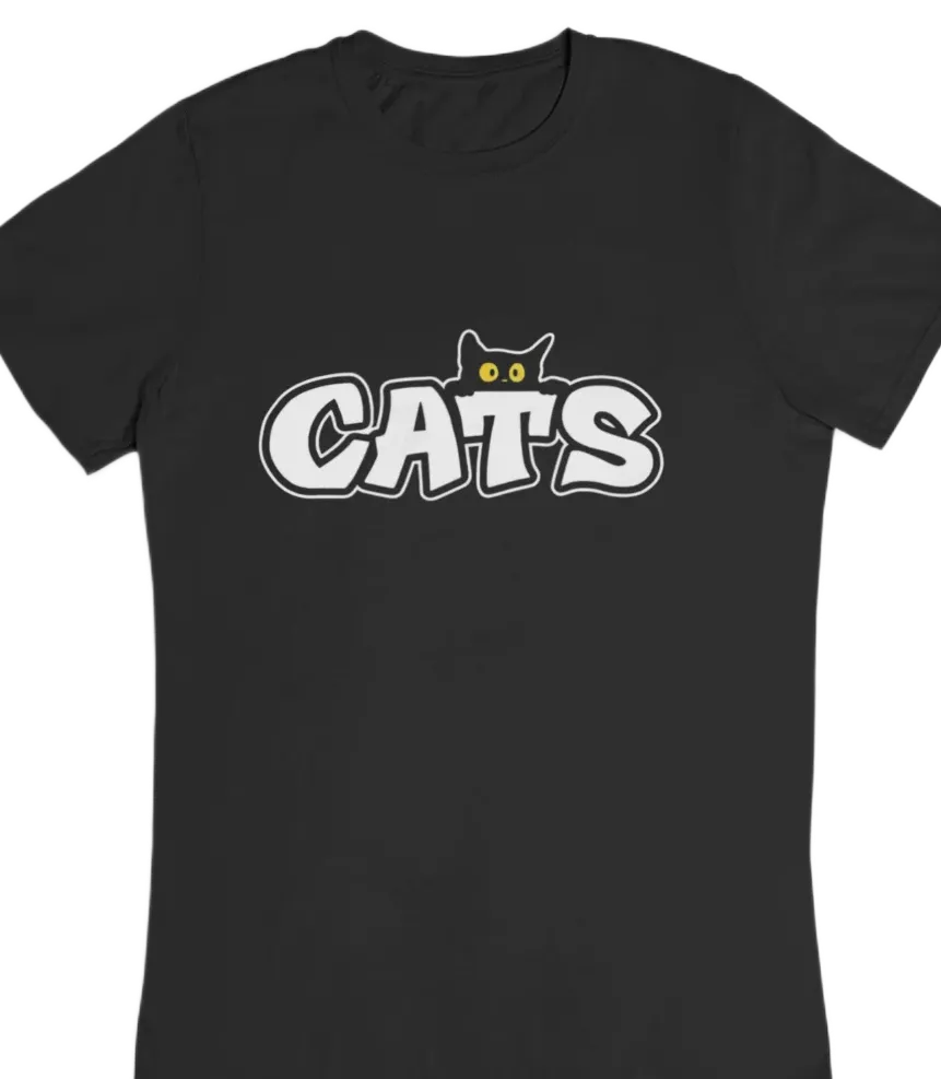 black t-shirt with black cat fun design