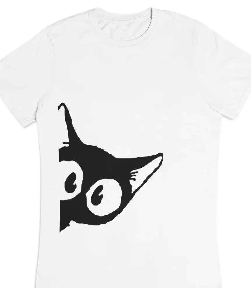 white t-shirt with black cat fun design