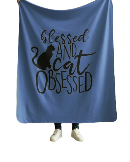 cat obsessed blue blanket