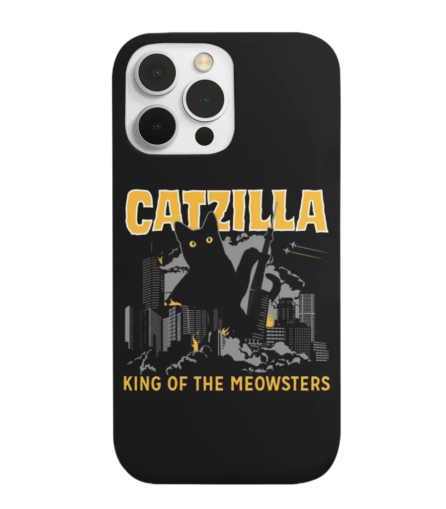 catzilla design on black silicone phone case
