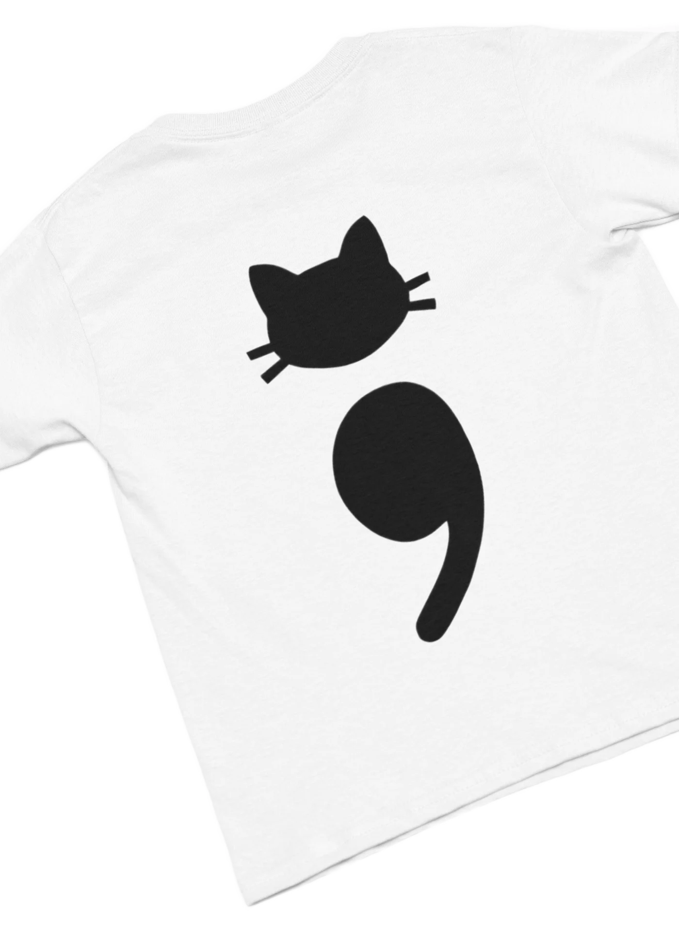 white t-shirt with black cat fun design
