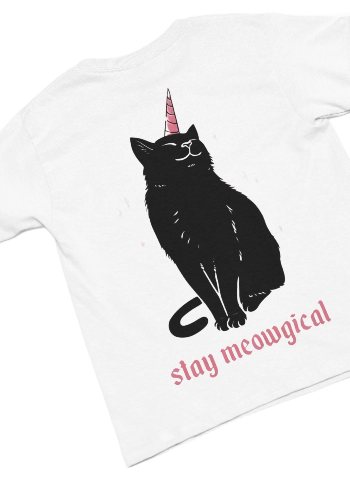 white t-shirt with black cat fun design