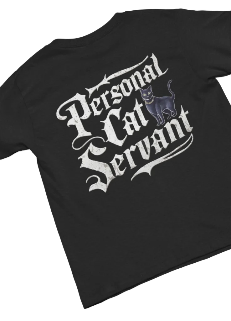 black t-shirt with black cat fun design