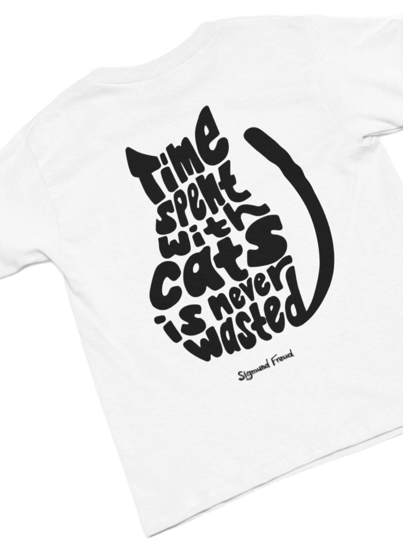 white t-shirt with black cat fun design